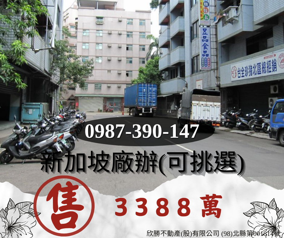 新加坡廠辦（多戶可挑選） 售價 3388 萬